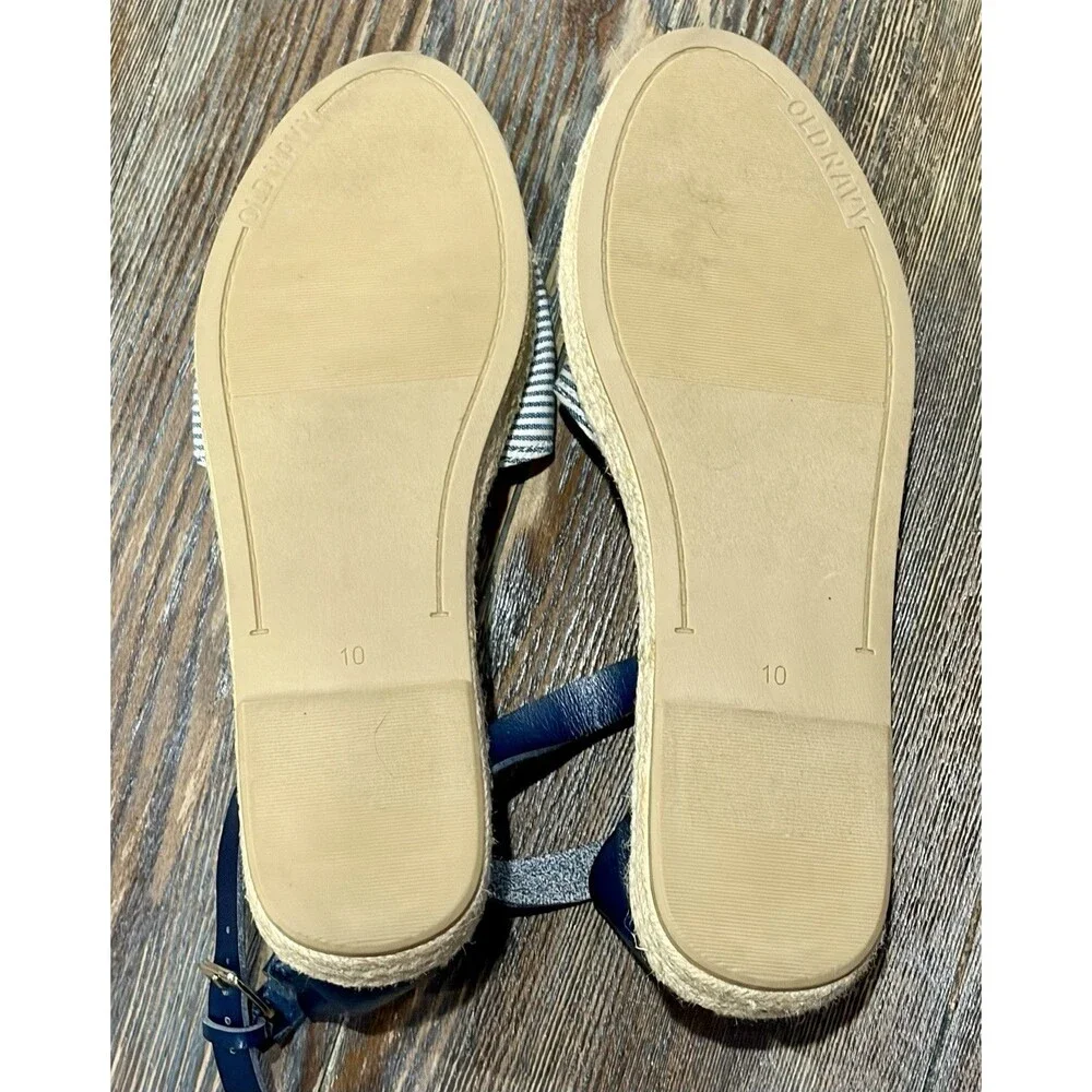 OLD NAVY  Navy, Chambray/White Stripe/Jute Ankle Strap Espadrilles - Sz 10 -NWOT
